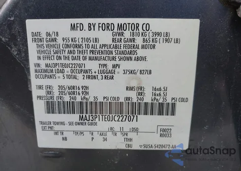2018 Ford Ecosport Se from USA, damaged, VIN MAJ3P1TE0JC227071